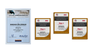 Vier Auszeichnungen von der Prüfinstanz Fuchs / Richter an das Bankhaus Spängler mit je Platz 1
